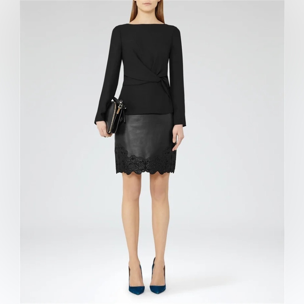 REISS Kelsey Lamb Leather Pencil Skirt 10